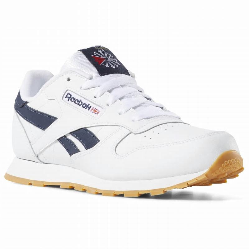 Reebok Classic Leather Tenisky Chlapcenske - Biele/Námornícka Modrá FO3157XM